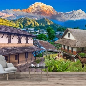 Annapurna Village Nepal Mountain Mural Print | Rural Decor | Nepal Wallpaper | Village Scene | Himalayan View | Custom Canvas and Murals Print Nepal