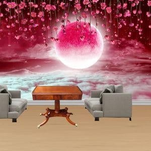 Pink Moon Blossom Sky Wallpaper | Dreamy Nature Wall Decor Nepal | Pink Moon Wallpaper | Blossom Sky Mural | Romantic Night Scene | Custom Mural Print Nepal | Custom Canvas Print Nepal