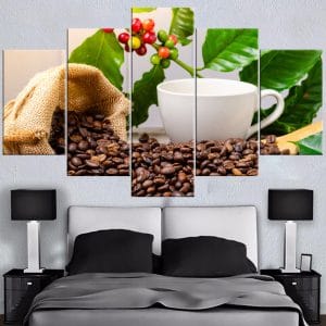 Coffee Beans Plant Cup Canvas Print | Coffee Canvas Art | Kitchen Wall Decor | Coffee Beans | Coffee Plant | Coffee Cherries | Coffee Cup | Steaming Coffee | Food and Beverage Art | Home Decor | Custom Canvas Print Nepal | Custom Murals Print Nepal