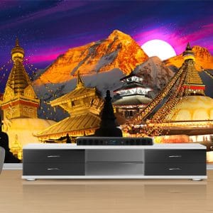 Kathmandu Stupas Night Nepal Mural Print | Culture Decor | Nepal Wallpaper | Boudhanath Stupa | Swayambhunath Stupa | Custom Canvas and Murals Print Nepal
