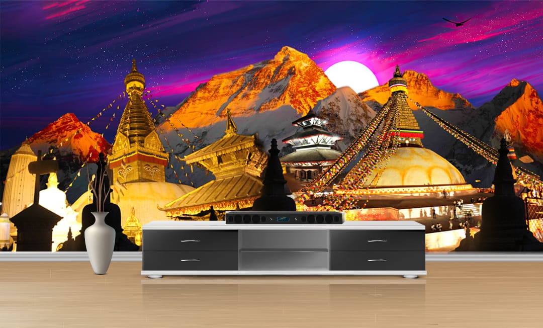 Kathmandu Stupas Night Nepal Mural Print Kathmandu Stupas Night Nepal Mural Print | Culture Decor | Nepal Wallpaper | Boudhanath Stupa | Swayambhunath Stupa | Custom Canvas and Murals Print Nepal