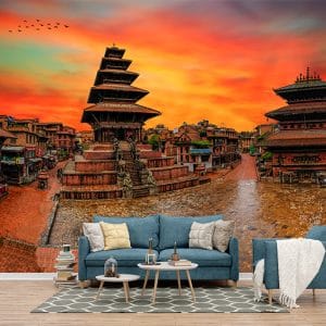 Bhaktapur Sunset Square Nepal Mural Print | Ancient City Decor Nepal | Bhaktapur Wallpaper | Nepal Art | Durbar Square Sunset | Traditional Temples | Ancient Cityscape | Custom Mural Print Nepal | Custom Canvas Print Nepal