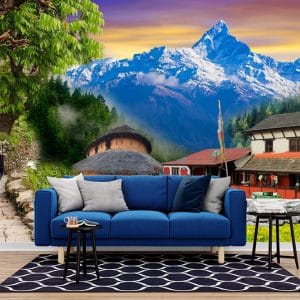 Himalayan Village Mountain View Mural Print | Nepal Culture Decor | Nepal Wallpaper | Mountain Landscape Mural | Traditional Village Art | Sunset Himalayas | Custom Mural Print Nepal | Custom Canvas Print Nepal