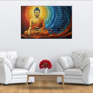 Radiant Buddha Blue Orb Swirls Canvas | Buddha | Spiritual Art | Home Decor | Single Panel Canvas Nepal | Custom Canvas Print Nepal | Wall Painting | wall art nepal | Wallpaper Nepal | Stunning Mural print