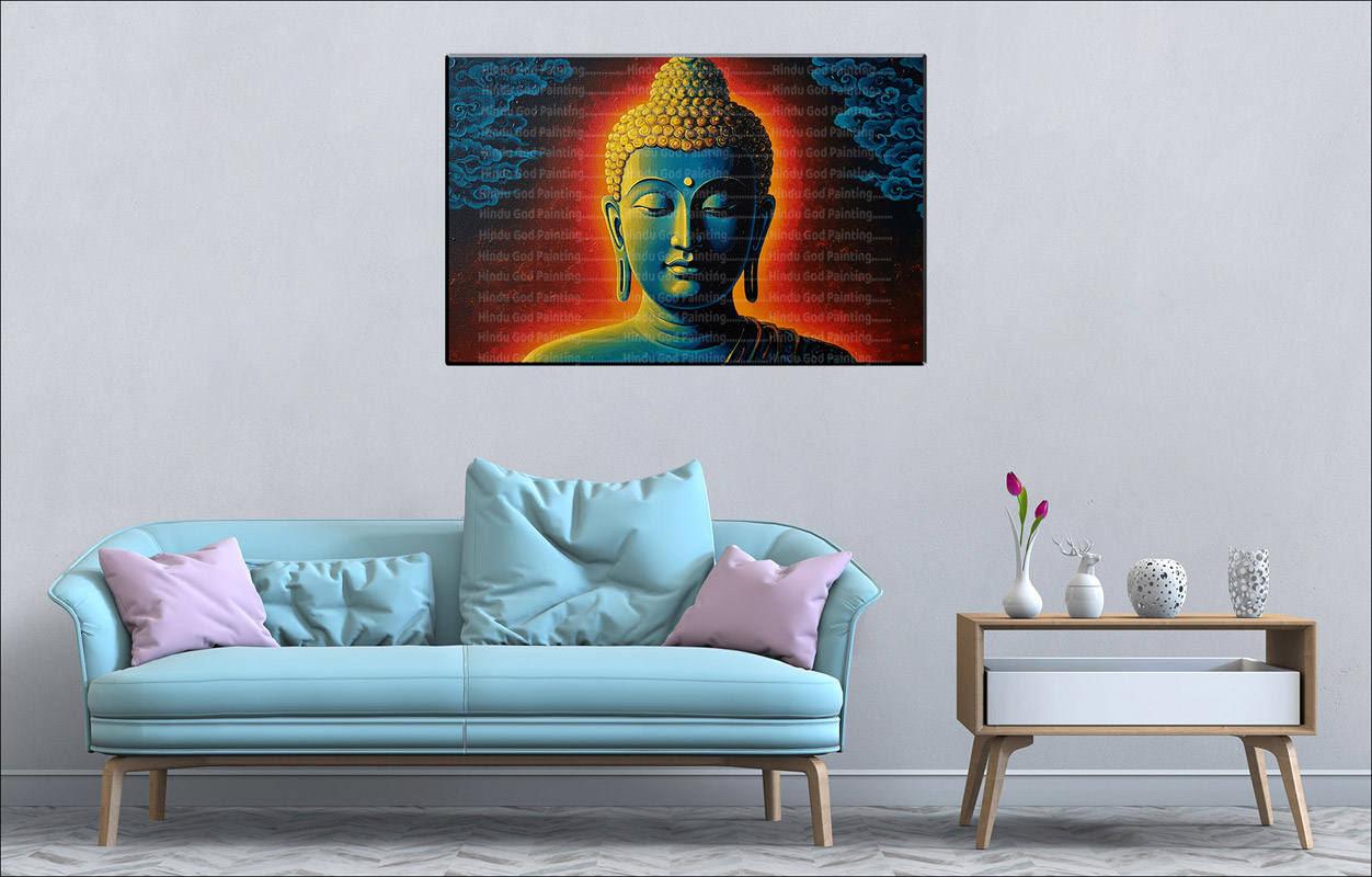 Serene Blue Gold Buddha Clouds Canvas Serene Blue Gold Buddha Clouds Canvas | Buddha | Spiritual Art | Home Decor | Single Panel Canvas Nepal | Custom Canvas Print Nepal | Wall Painting | wall art nepal | Wallpaper Nepal | Stunning Mural print