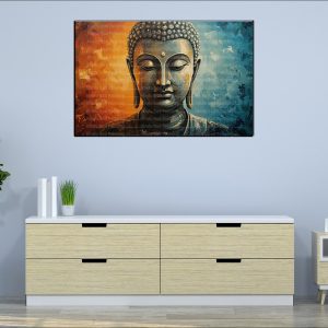 Serene Silver Buddha Divided Canvas | Buddha | Spiritual Art | Home Decor | Single Panel Canvas Nepal | Custom Canvas Print Nepal | Wall Painting | wall art nepal | Wallpaper Nepal | Stunning Mural print