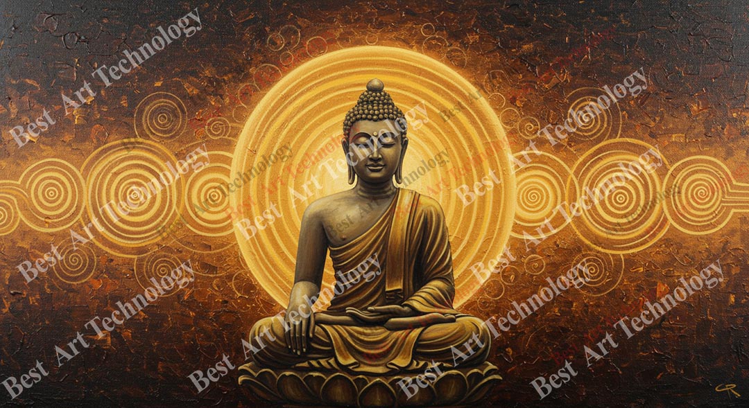 Serene Buddha Golden Aura Circles Canvas Serene Buddha Golden Aura Circles Canvas - Image 2