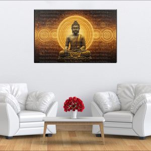 Serene Buddha Golden Aura Circles Canvas | Buddha | Spiritual Art | Home Decor | Single Panel Canvas Nepal | Custom Canvas Print Nepal | Wall Painting | wall art nepal | Wallpaper Nepal | Stunning Mural print