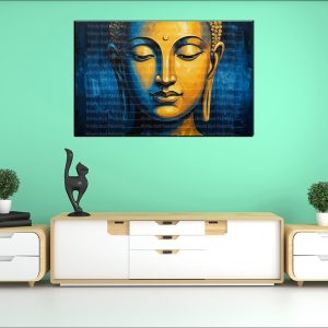 Serene Gold Buddha Closed Eyes Canvas | Buddha | Spiritual Art | Home Decor | Single Panel Canvas Nepal | Custom Canvas Print Nepal | Wall Painting | wall art nepal | Wallpaper Nepal | Stunning Mural print