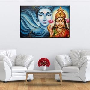 Vishnu Lakshmi Lotus Canvas | Lord Vishnu | Lakshmi | Hindu God | Spiritual Art | Home Decor | Single Panel Canvas Nepal | Custom Canvas Print Nepal | Wall Painting | wall art nepal | Wallpaper Nepal | Stunning Mural print