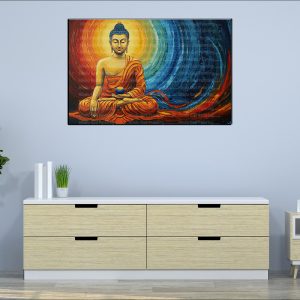 Radiant Buddha Blue Orb Swirls Canvas | Buddha | Spiritual Art | Home Decor | Single Panel Canvas Nepal | Custom Canvas Print Nepal | Wall Painting | wall art nepal | Wallpaper Nepal | Stunning Mural print