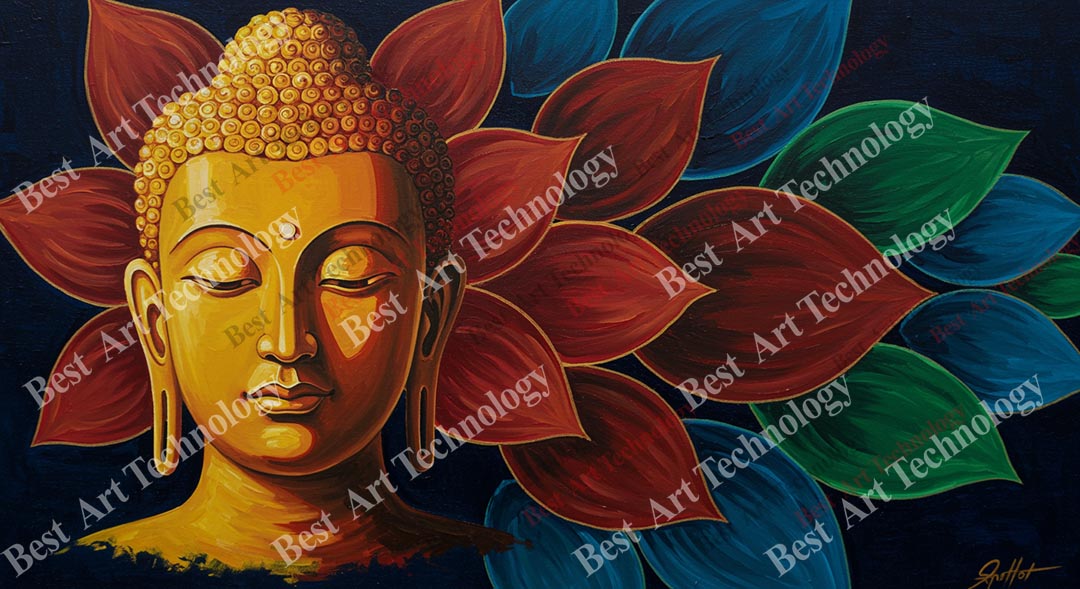 Gold Buddha Stylized Lotus Canvas Gold Buddha Stylized Lotus Canvas - Image 2