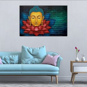 Serene Gold Buddha Red Lotus Canvas | Buddha | Spiritual Art | Home Decor | Single Panel Canvas Nepal | Custom Canvas Print Nepal | Wall Painting | wall art nepal | Wallpaper Nepal | Stunning Mural print