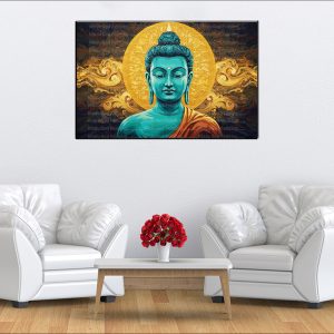 Teal Buddha Golden Aura Ornate Canvas | Buddha | Spiritual Art | Home Decor | Single Panel Canvas Nepal | Custom Canvas Print Nepal | Wall Painting | wall art nepal | Wallpaper Nepal | Stunning Mural print