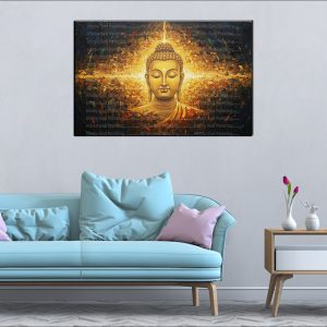 Radiant Buddha Golden Light Script Canvas | Buddha | Spiritual Art | Home Decor | Single Panel Canvas Nepal | Custom Canvas Print Nepal | Wall Painting | wall art nepal | Wallpaper Nepal | Stunning Mural print