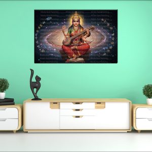 Saraswati Galaxy Script Canvas | Saraswati | Hindu Goddess | Spiritual Art | Home Decor | Single Panel Canvas Nepal | Custom Canvas Print Nepal | Wall Painting | wall art nepal | Wallpaper Nepal | Stunning Mural print