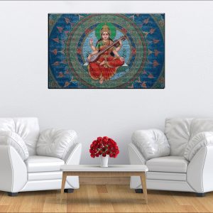 Saraswati Mandala Peacock Canvas | Saraswati | Hindu Goddess | Spiritual Art | Home Decor | Single Panel Canvas Nepal | Custom Canvas Print Nepal | Wall Painting | wall art nepal | Wallpaper Nepal | Stunning Mural print