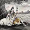Black and White Shiva Nandi Waterside Canvas - Image 2