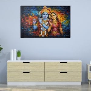 Splattered Radha Krishna Flute Canvas | Radha | Krishna | Hindu Gods | Spiritual Art | Home Decor | Single Panel Canvas Nepal | Custom Canvas Print Nepal | Wall Painting | wall art nepal | Wallpaper Nepal | Stunning Mural print