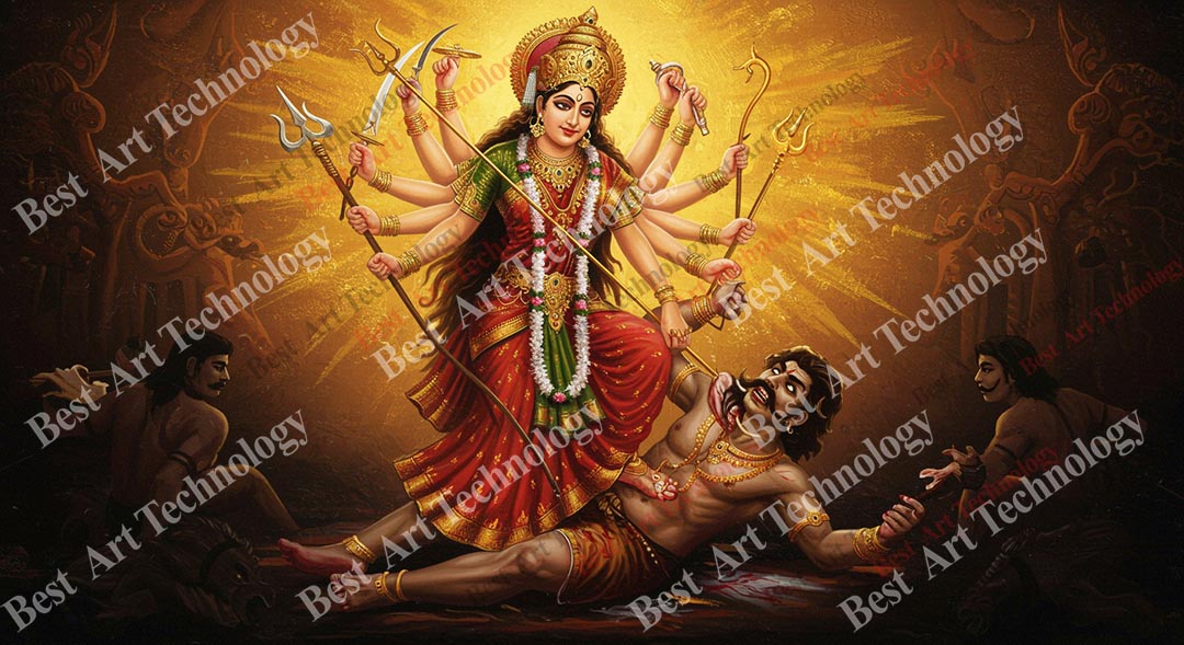Durga Defeating Demon Canvas Durga Defeating Demon Canvas - Image 2