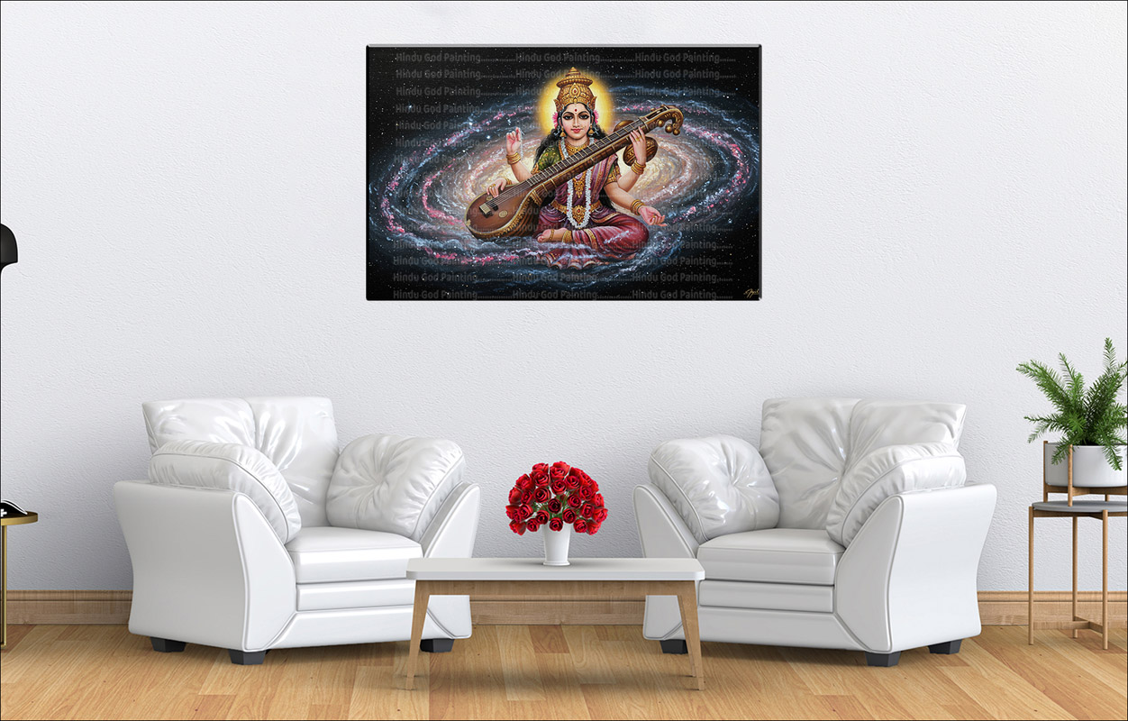 Saraswati Galaxy Veena Canvas Saraswati Galaxy Veena Canvas | Saraswati | Hindu Goddess | Spiritual Art | Home Decor | Single Panel Canvas Nepal | Custom Canvas Print Nepal | Wall Painting | wall art nepal | Wallpaper Nepal | Stunning Mural print