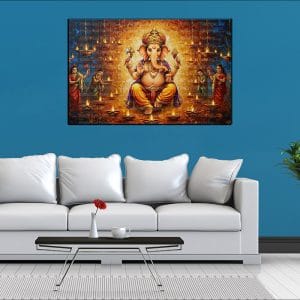 Devotee Lamp Ganesh Canvas | Ganesh | Hindu God | Spiritual Art | Home Decor | Single Panel Canvas Nepal | Custom Canvas Print Nepal | Wall Painting | wall art nepal | Wallpaper Nepal | Stunning Mural print