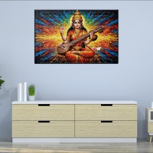 Saraswati Vibrant Aura Canvas | Saraswati | Hindu Goddess | Spiritual Art | Home Decor | Single Panel Canvas Nepal | Custom Canvas Print Nepal | Wall Painting | wall art nepal | Wallpaper Nepal | Stunning Mural print