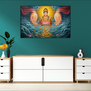 Lakshmi Showering Hands Canvas | Lakshmi | Hindu Goddess | Spiritual Art | Home Decor | Single Panel Canvas Nepal | Custom Canvas Print Nepal | Wall Painting | wall art nepal | Wallpaper Nepal | Stunning Mural print