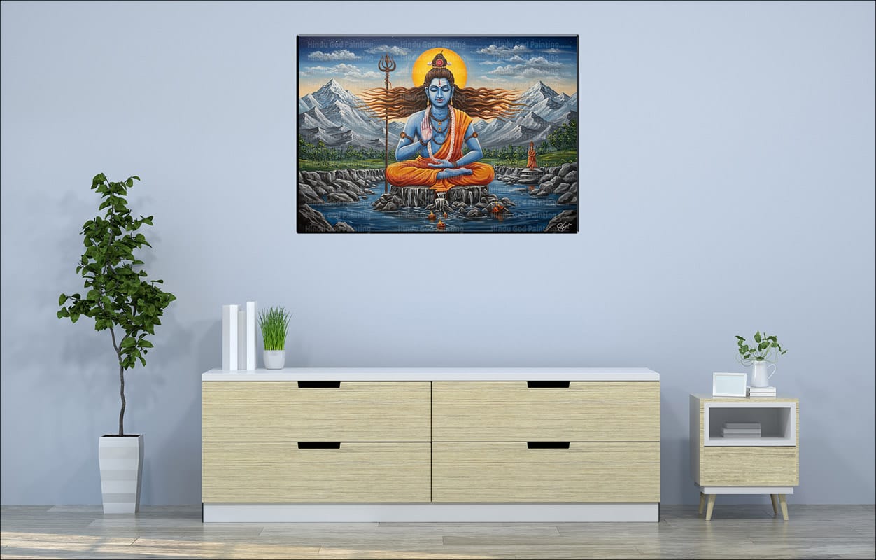 Shiva River Meditation Canvas Serene Shiva River Meditation Canvas | Lord Shiva | Mahadev | Hindu God | Spiritual Art | Home Decor | Single Panel Canvas Nepal | Custom Canvas Print Nepal | Wall Painting | wall art nepal | Wallpaper Nepal | Stunning Mural print