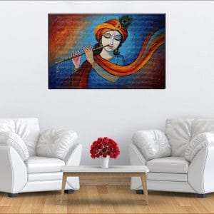Stylized Vibrant Krishna Canvas | Krishna | Hindu God | Spiritual Art | Home Decor | Single Panel Canvas Nepal | Custom Canvas Print Nepal | Wall Painting | wall art nepal | Wallpaper Nepal | Stunning Mural print