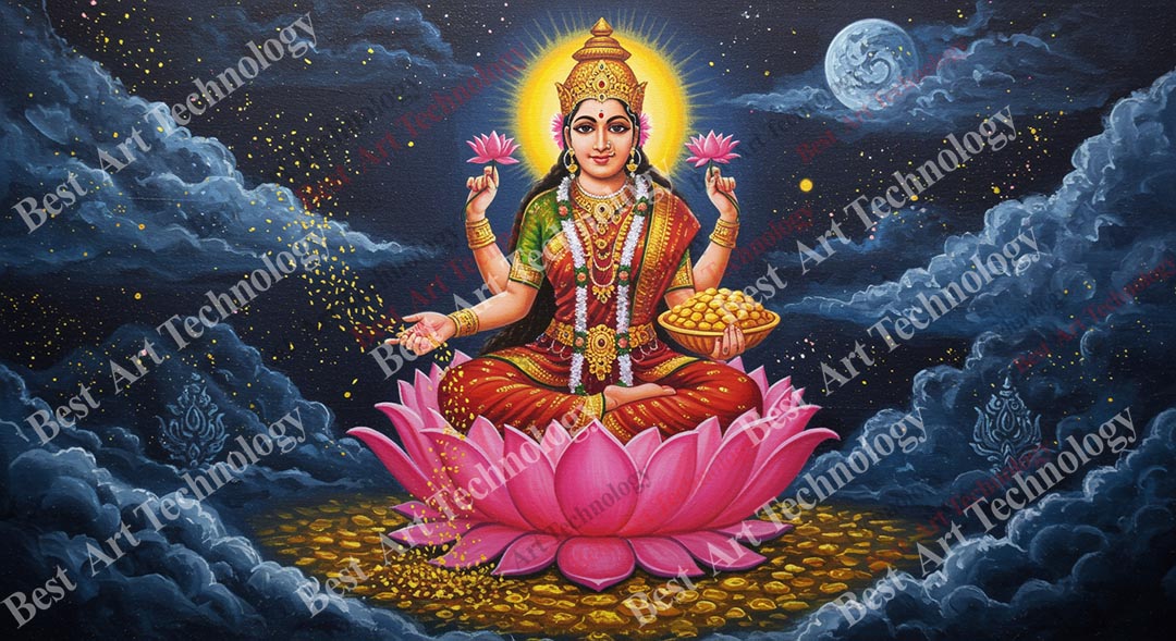 Lakshmi Moonlit Lotus Canvas Lakshmi Moonlit Lotus Canvas - Image 2