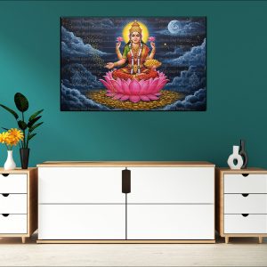 Lakshmi Moonlit Lotus Canvas | Lakshmi | Hindu Goddess | Spiritual Art | Home Decor | Single Panel Canvas Nepal | Custom Canvas Print Nepal | Wall Painting | wall art nepal | Wallpaper Nepal | Stunning Mural print