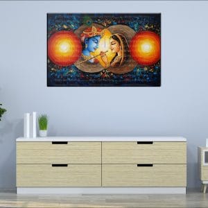 Detailed Abstract Radha Krishna Canvas | Radha | Krishna | Radha Krishna | Krishna Flute | Detailed Portrait | Complex Abstract Background | Glowing Orbs | Hindu Gods | Spiritual Art | Home Decor | Single Panel Canvas Nepal | Custom Canvas Print Nepal | Wall Painting | wall art nepal