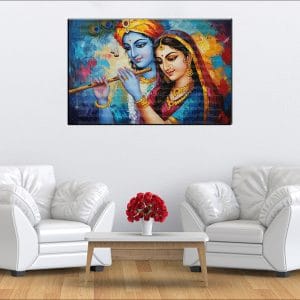 Textured Radha Krishna Flute Canvas | Radha | Krishna | Hindu Gods | Spiritual Art | Home Decor | Single Panel Canvas Nepal | Custom Canvas Print Nepal | Wall Painting | wall art nepal | Wallpaper Nepal | Stunning Mural print