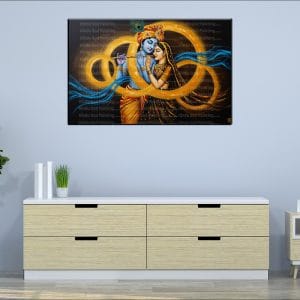 Abstract Radha Krishna Flute Canvas | Radha | Krishna | Radha Krishna | Krishna Flute | Abstract Art | Swirling Elements | Golden and Blue | Modern Hindu Art | Spiritual Art | Home Decor | Single Panel Canvas Nepal | Custom Canvas Print Nepal | Wall Painting | wall art nepal