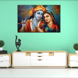 Vibrant Radha Krishna Flute Canvas | Radha | Krishna | Hindu Gods | Spiritual Art | Home Decor | Single Panel Canvas Nepal | Custom Canvas Print Nepal | Wall Painting | wall art nepal | Wallpaper Nepal | Stunning Mural print