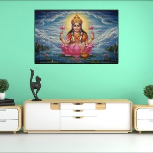 Lakshmi Lotus Lake Canvas | Lakshmi | Hindu Goddess | Spiritual Art | Home Decor | Single Panel Canvas Nepal | Custom Canvas Print Nepal | Wall Painting | wall art nepal | Wallpaper Nepal | Stunning Mural print