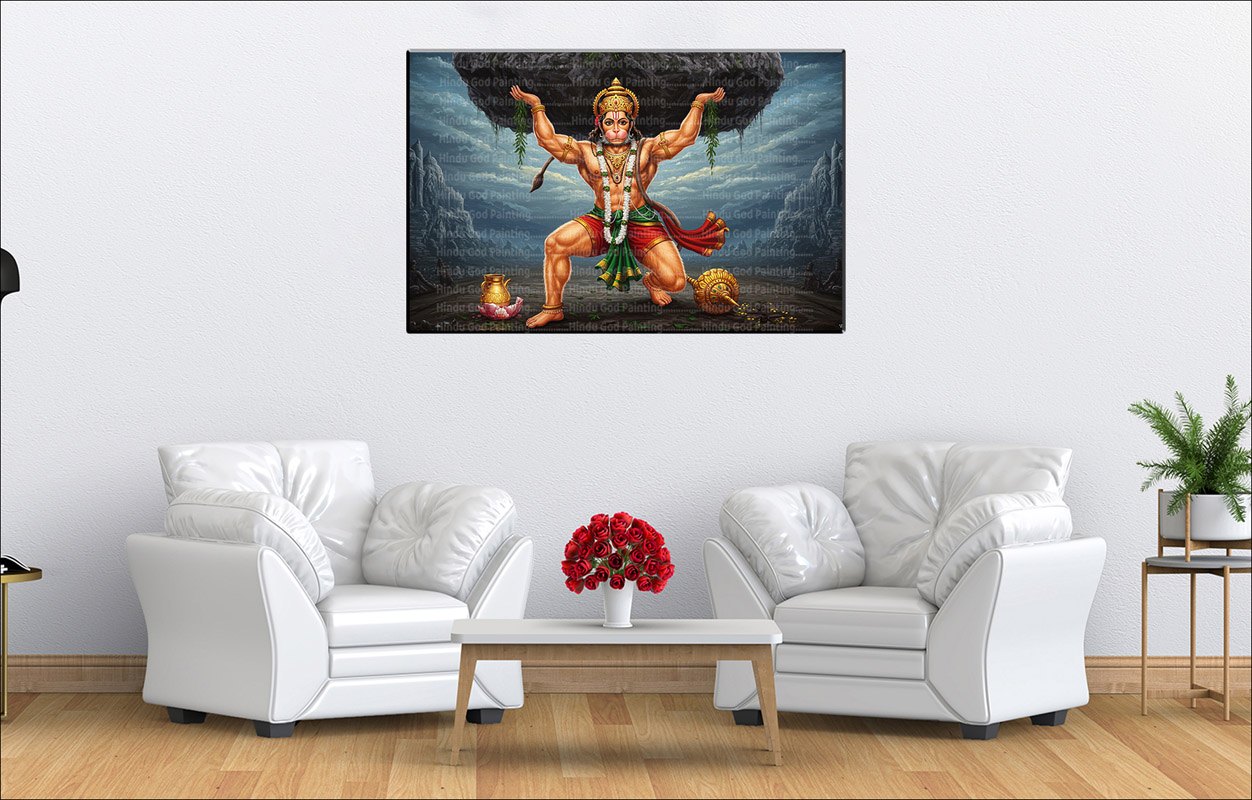 Hanuman Lifting Boulder Canvas Hanuman Lifting Boulder Canvas | Hanuman | Hindu God | Spiritual Art | Home Decor | Single Panel Canvas Nepal | Custom Canvas Print Nepal | Wall Painting | wall art nepal | Wallpaper Nepal | Stunning Mural print