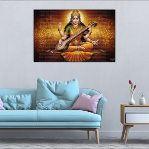 Saraswati Golden Aura Canvas | Saraswati | Hindu Goddess | Spiritual Art | Home Decor | Single Panel Canvas Nepal | Custom Canvas Print Nepal | Wall Painting | wall art nepal | Wallpaper Nepal | Stunning Mural print