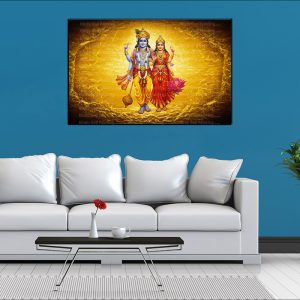 Vishnu Lakshmi Golden Aura Canvas | Vishnu | Lakshmi | Hindu Gods | Spiritual Art | Home Decor | Single Panel Canvas Nepal | Custom Canvas Print Nepal | Wall Painting | wall art nepal | Wallpaper Nepal | Stunning Mural print