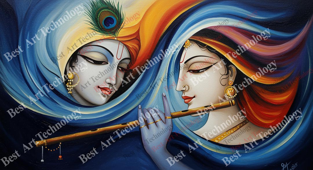 Flowing Radha Krishna Flute Canvas Flowing Radha Krishna Flute Canvas - Image 2