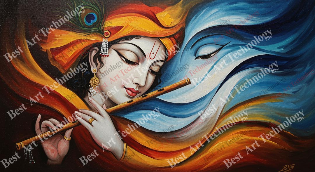 Artistic Flowing Radha Krishna Canvas Artistic Flowing Radha Krishna Canvas - Image 2