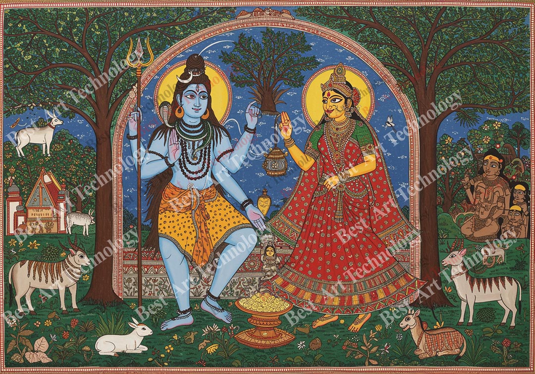 Dancing Shiva Parvati Folk Art Canvas Dancing Shiva Parvati Folk Art Canvas - Image 2