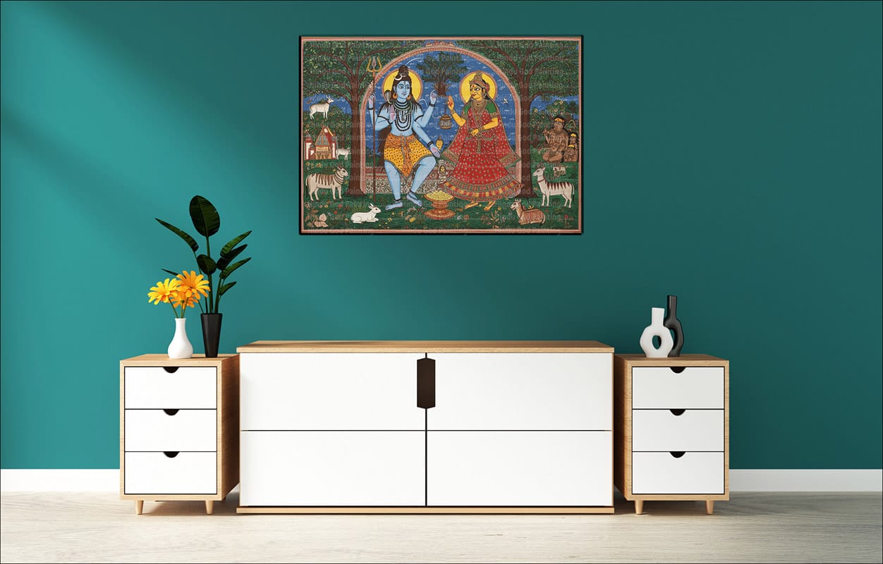 Dancing Shiva Parvati Folk Art Canvas Dancing Shiva Parvati Folk Art Canvas | Lord Shiva | Mahadev | Hindu God | Spiritual Art | Home Decor | Single Panel Canvas Nepal | Custom Canvas Print Nepal | Wall Painting | wall art nepal | Wallpaper Nepal | Stunning Mural print