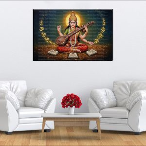Saraswati Veena Om Canvas | Saraswati | Hindu Goddess | Spiritual Art | Home Decor | Single Panel Canvas Nepal | Custom Canvas Print Nepal | Wall Painting | wall art nepal | Wallpaper Nepal | Stunning Mural print
