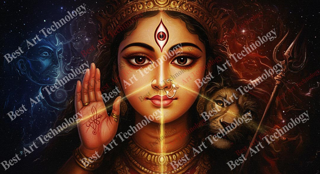 Durga Lion Portrait Canvas single panel canvas print