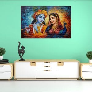 Peacock Radha Krishna Flute Canvas | Radha | Krishna | Hindu Gods | Spiritual Art | Home Decor | Single Panel Canvas Nepal | Custom Canvas Print Nepal | Wall Painting | wall art nepal | Wallpaper Nepal | Stunning Mural print