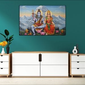 Shiva Parvati Mountain Lotus Canvas | Lord Shiva | Mahadev | Hindu God | Spiritual Art | Home Decor | Single Panel Canvas Nepal | Custom Canvas Print Nepal | Wall Painting | wall art nepal | Wallpaper Nepal | Stunning Mural print