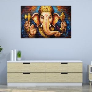 Vibrant Ganesh Weapon Canvas | Ganesh | Hindu God | Spiritual Art | Home Decor | Single Panel Canvas Nepal | Custom Canvas Print Nepal | Wall Painting | wall art nepal | Wallpaper Nepal | Stunning Mural print