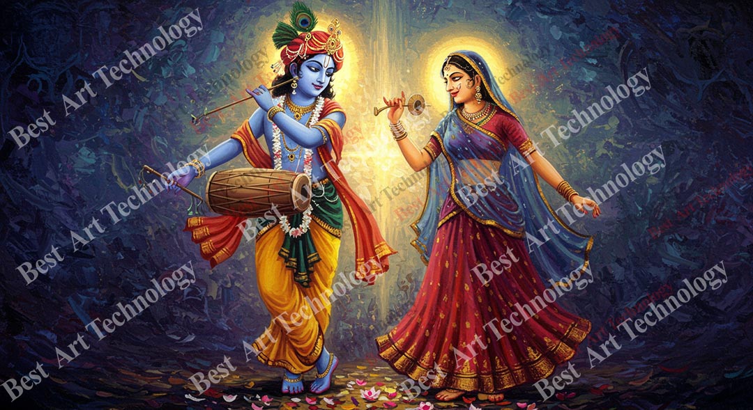 Dancing Radha Krishna Forest Canvas Dancing Radha Krishna Forest Canvas - Image 2